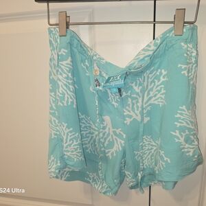 Aqua and White Coral Print Shorts